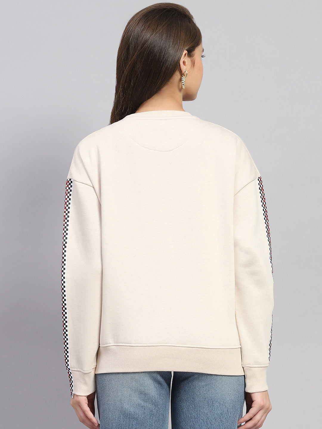 Rock.it Women Beige Printed Round Neck Full Sleeve Sweatshirt