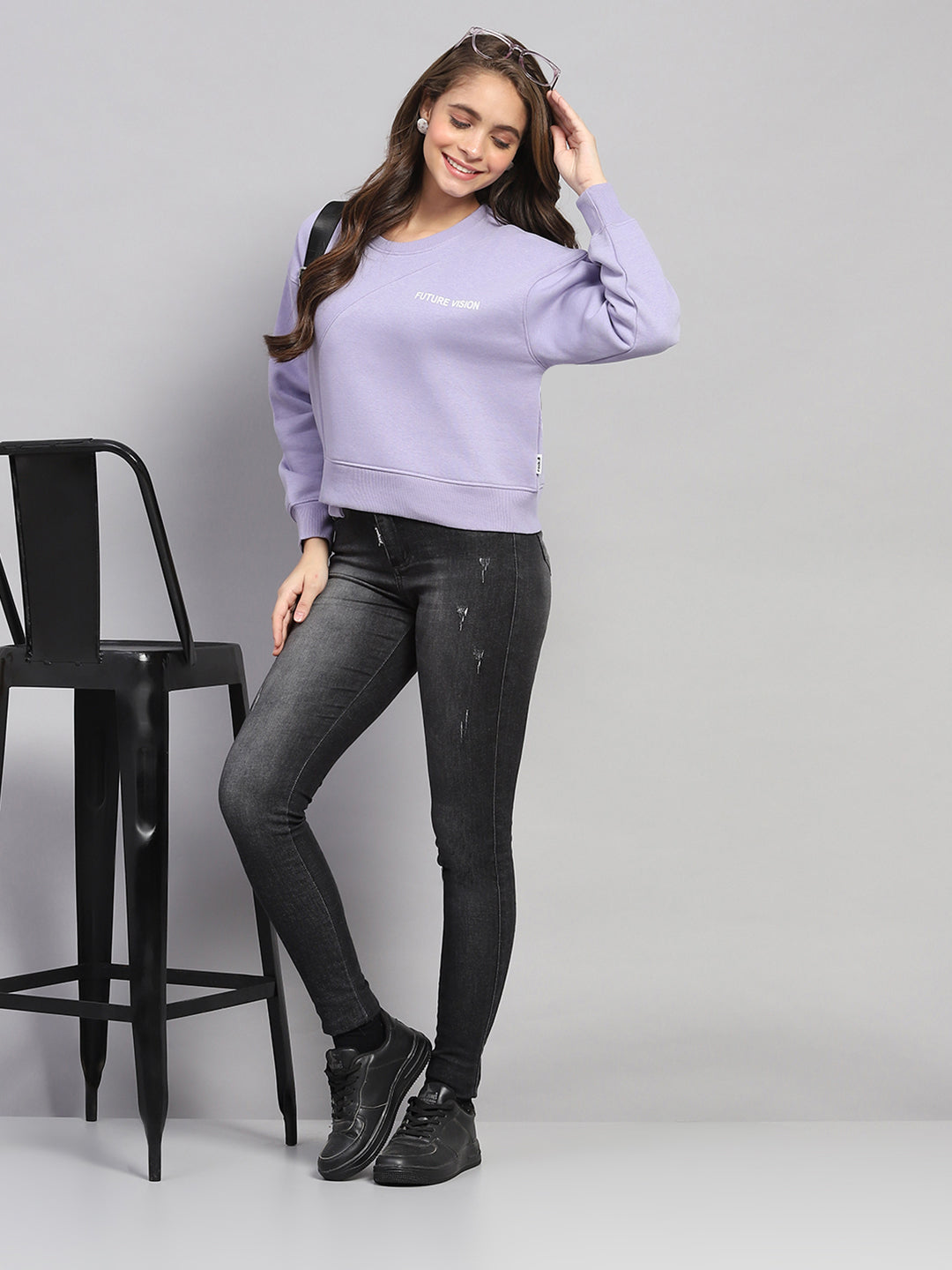 Rock.it Women Purple Printed Round Neck Full Sleeve Sweatshirt