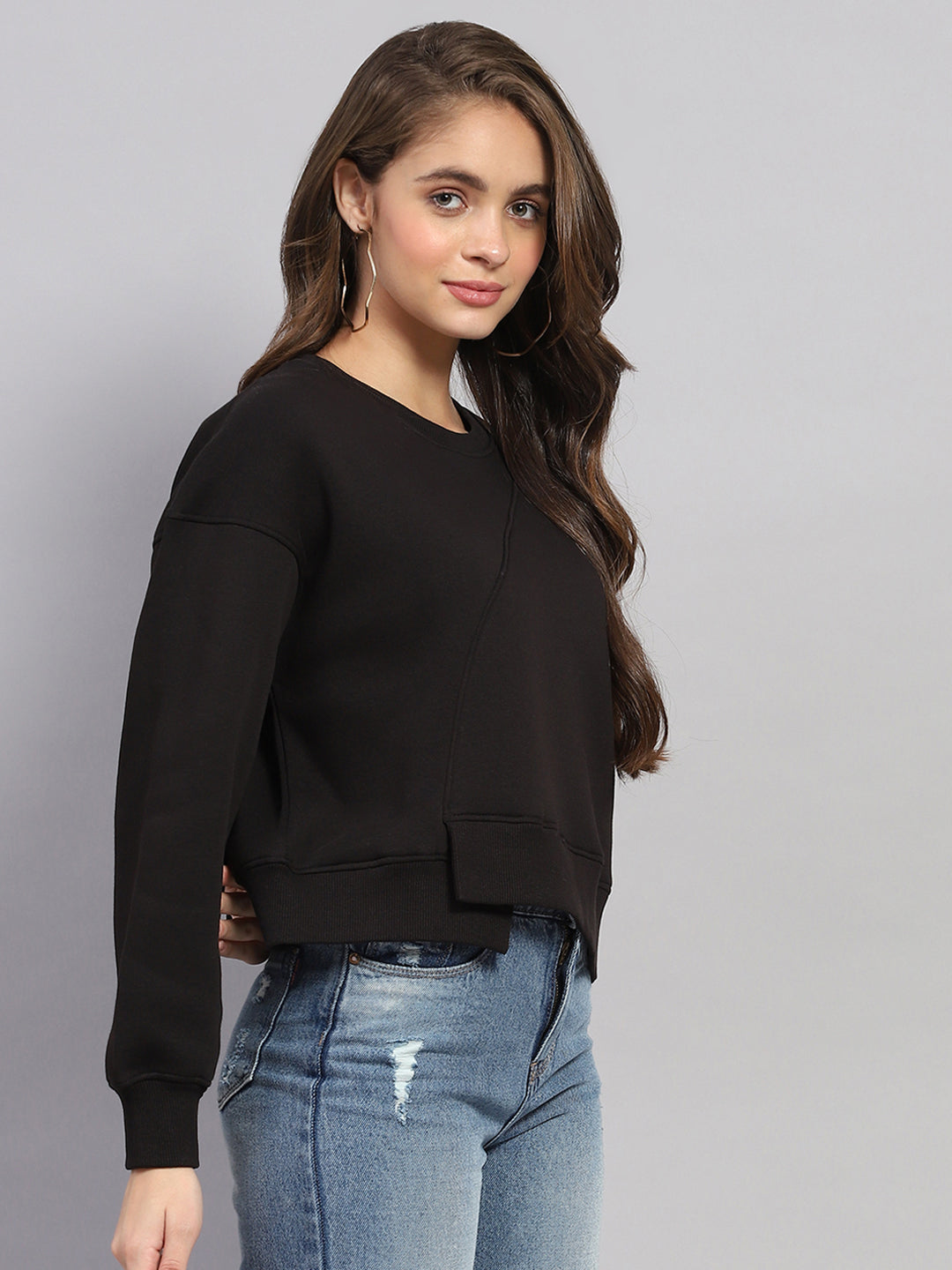 Rock.it Women Black Printed Round Neck Full Sleeve Sweatshirt