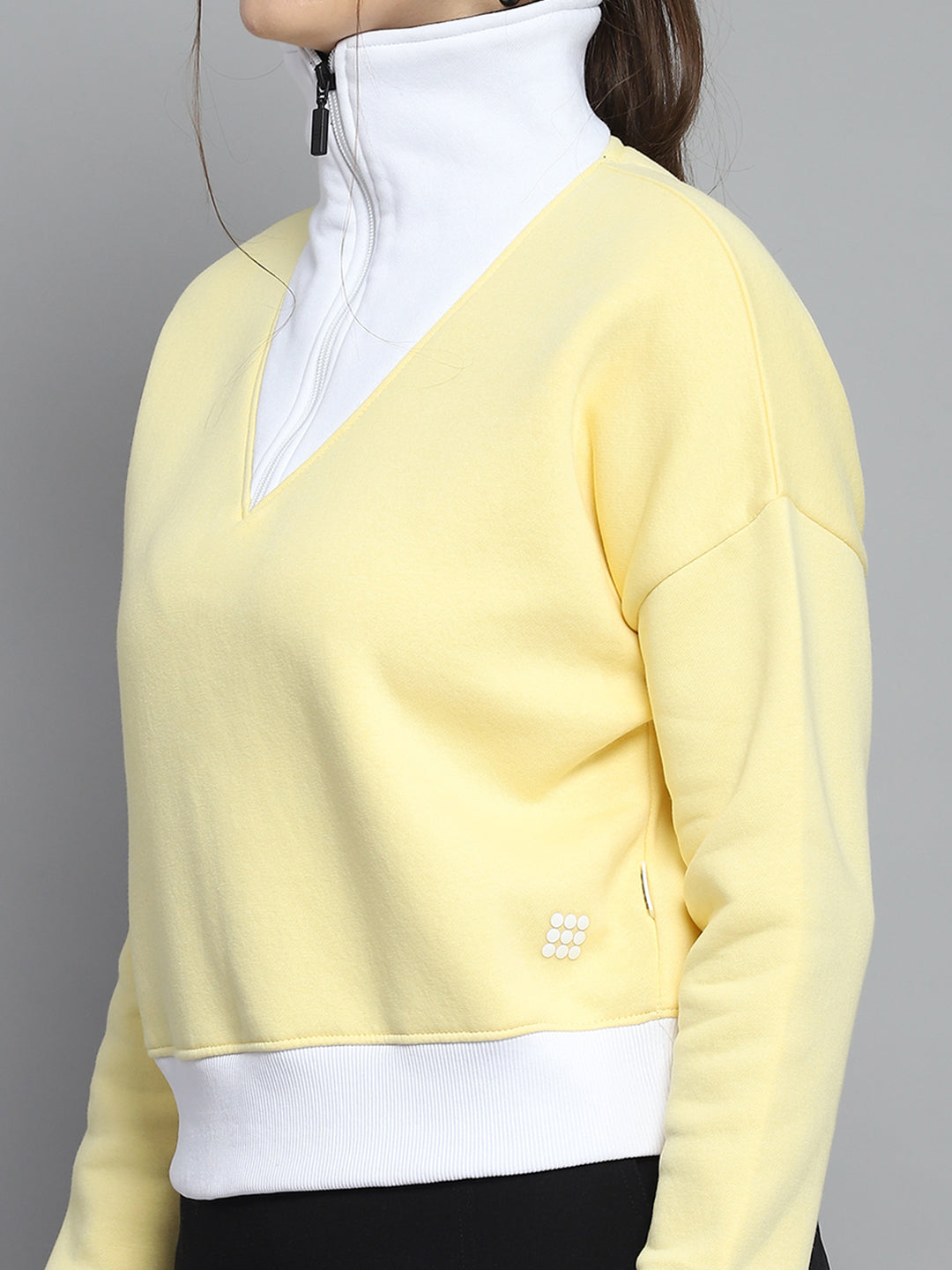 Rock.it Women Yellow Solid Collar Full Sleeve Sweatshirt