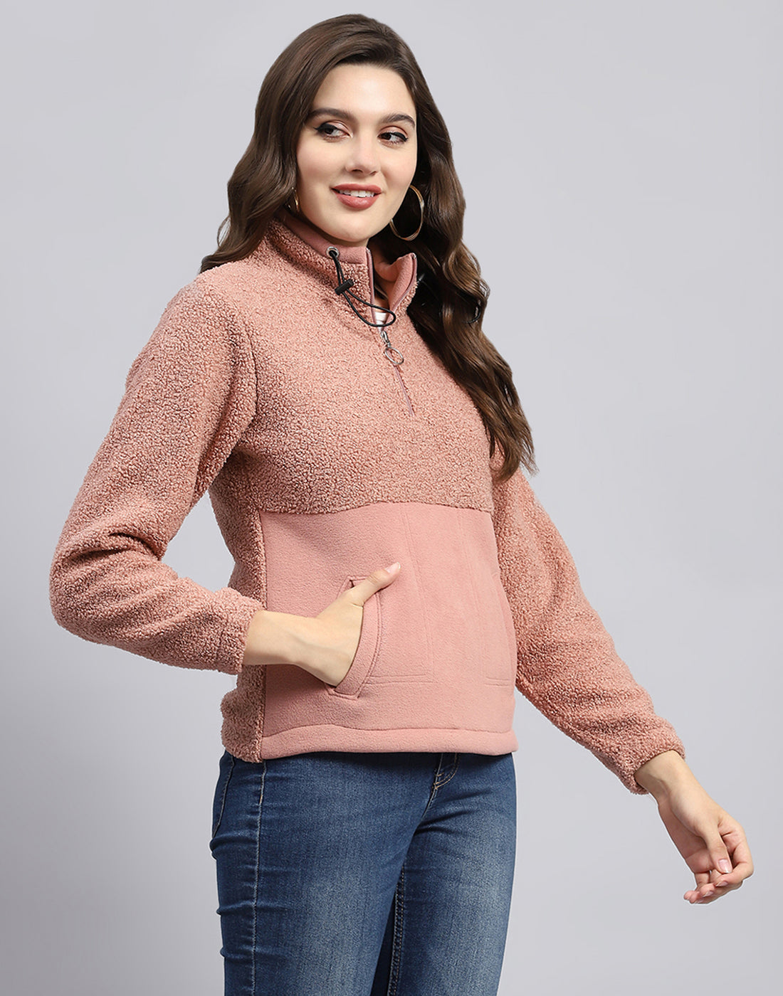 Rock.it Women Pink Solid Turtle Neck Full Sleeve Sweatshirt