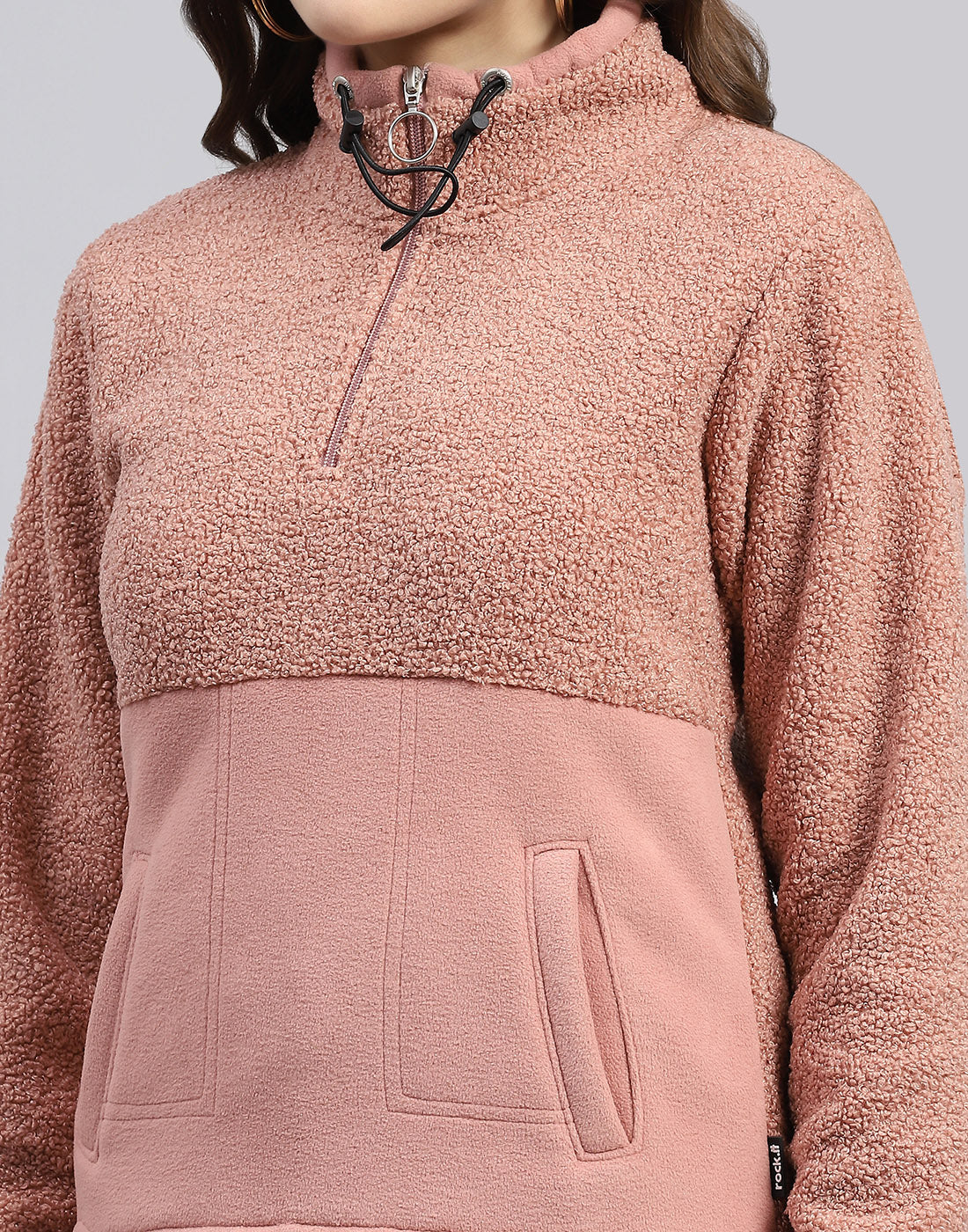 Rock.it Women Pink Solid Turtle Neck Full Sleeve Sweatshirt