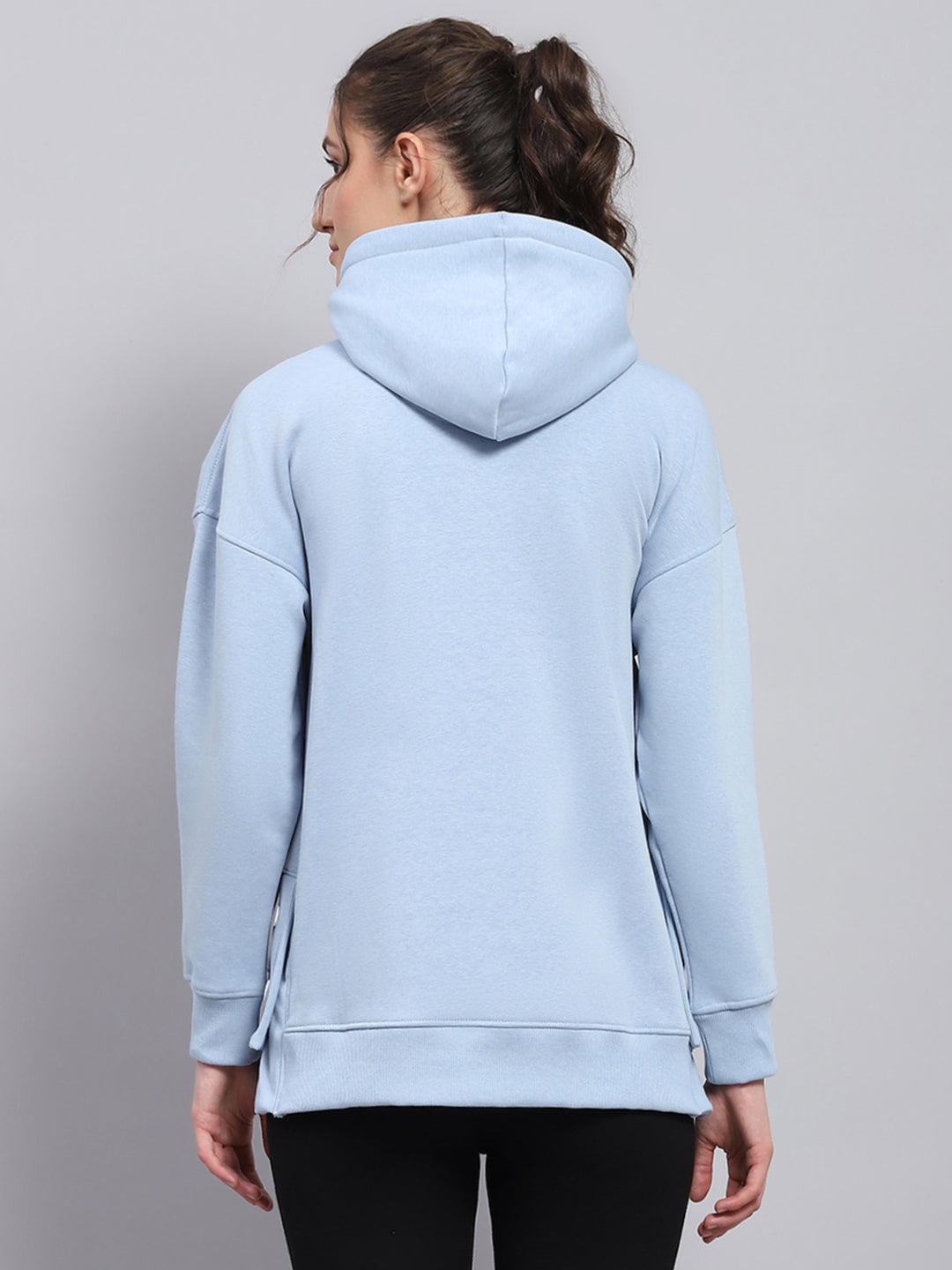 Rock.it Women Sky Blue Printed Hooded Full Sleeve Sweatshirt