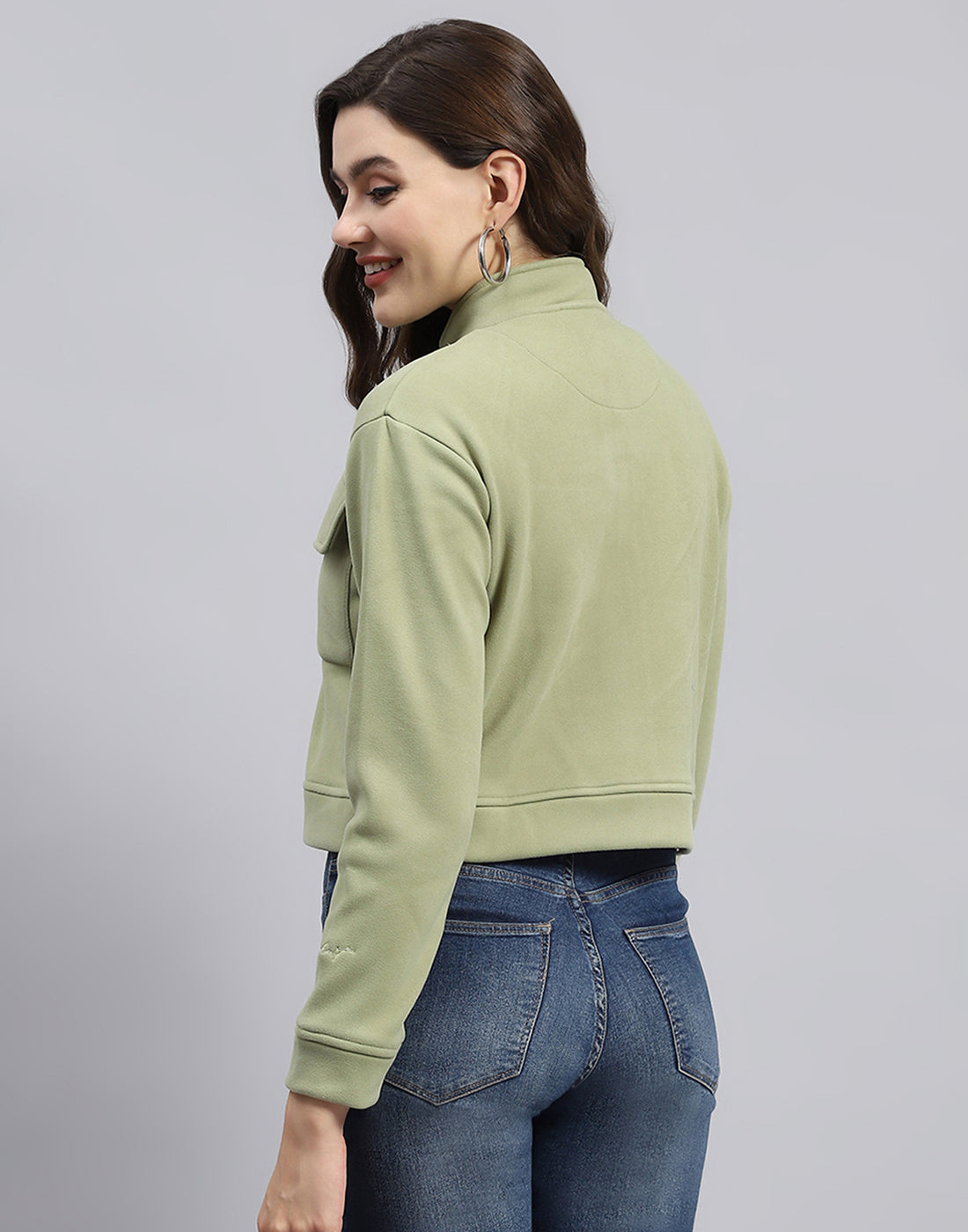 Rock.it Women Green Solid Turtle Neck Full Sleeve Sweatshirt