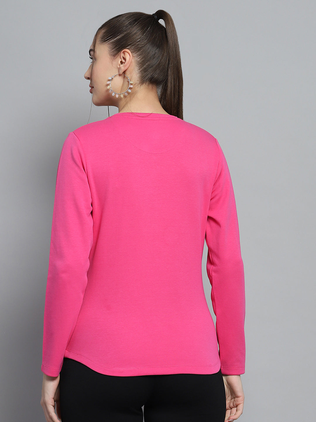 Rock.it Women Pink Solid Round Neck Full Sleeve Winter Tops