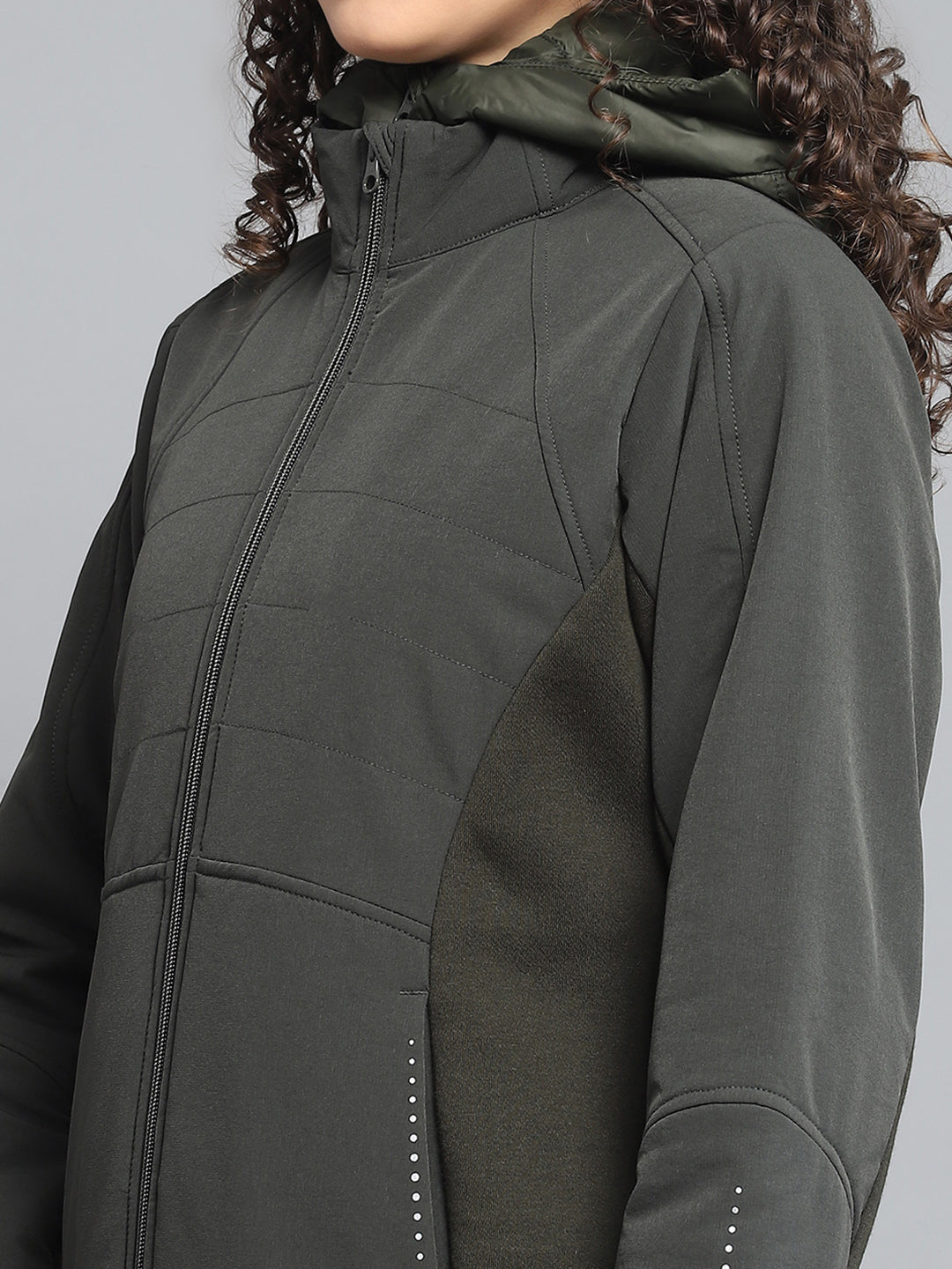Rock.it Women Olive Solid Detachable Hood Full Sleeve Jacket