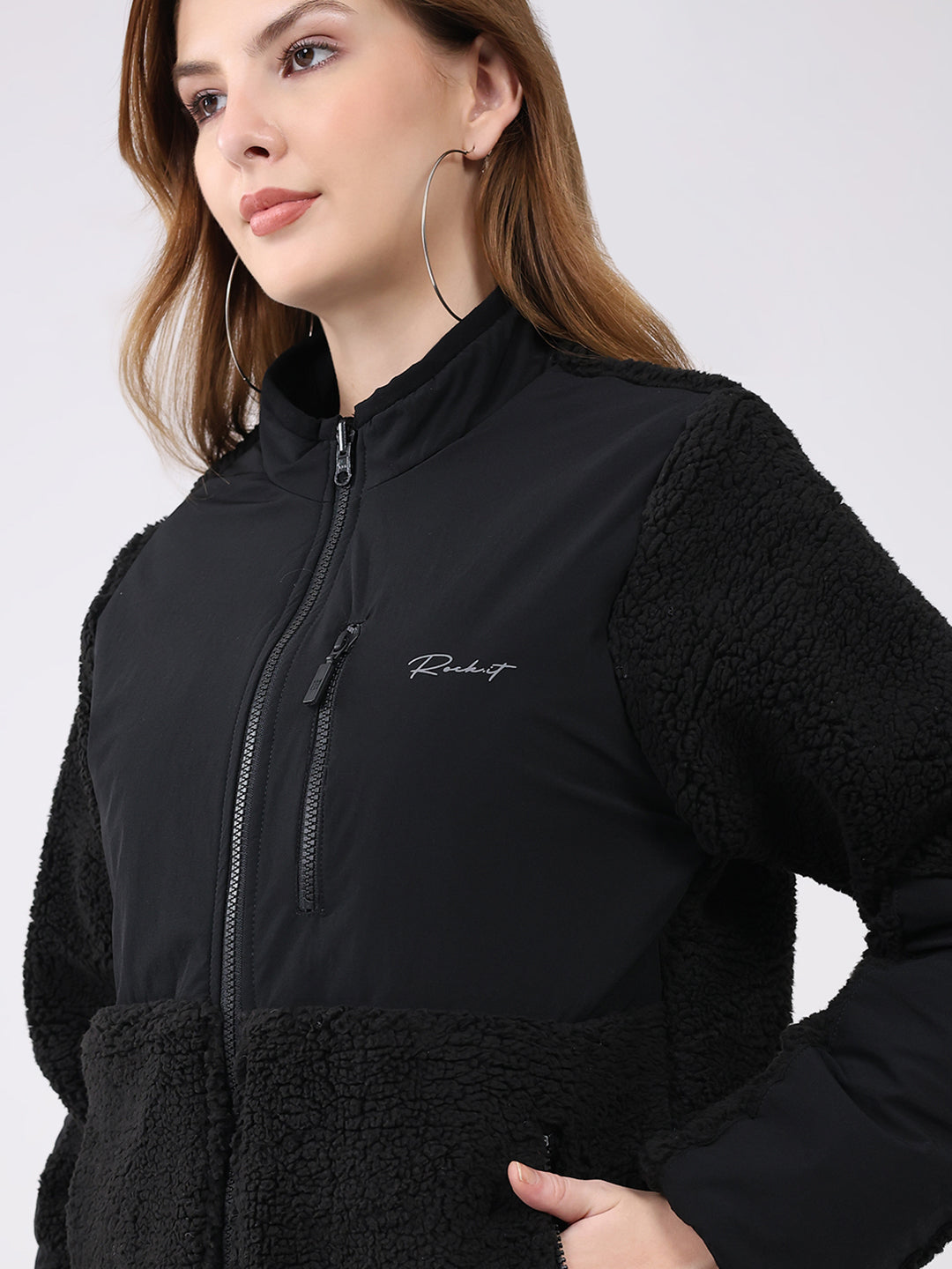 Rock.it Women Black Solid Mock Neck Full Sleeve Reversible Jacket