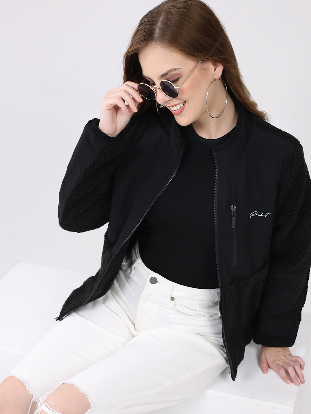 Rock.it Women Black Solid Mock Neck Full Sleeve Reversible Jacket