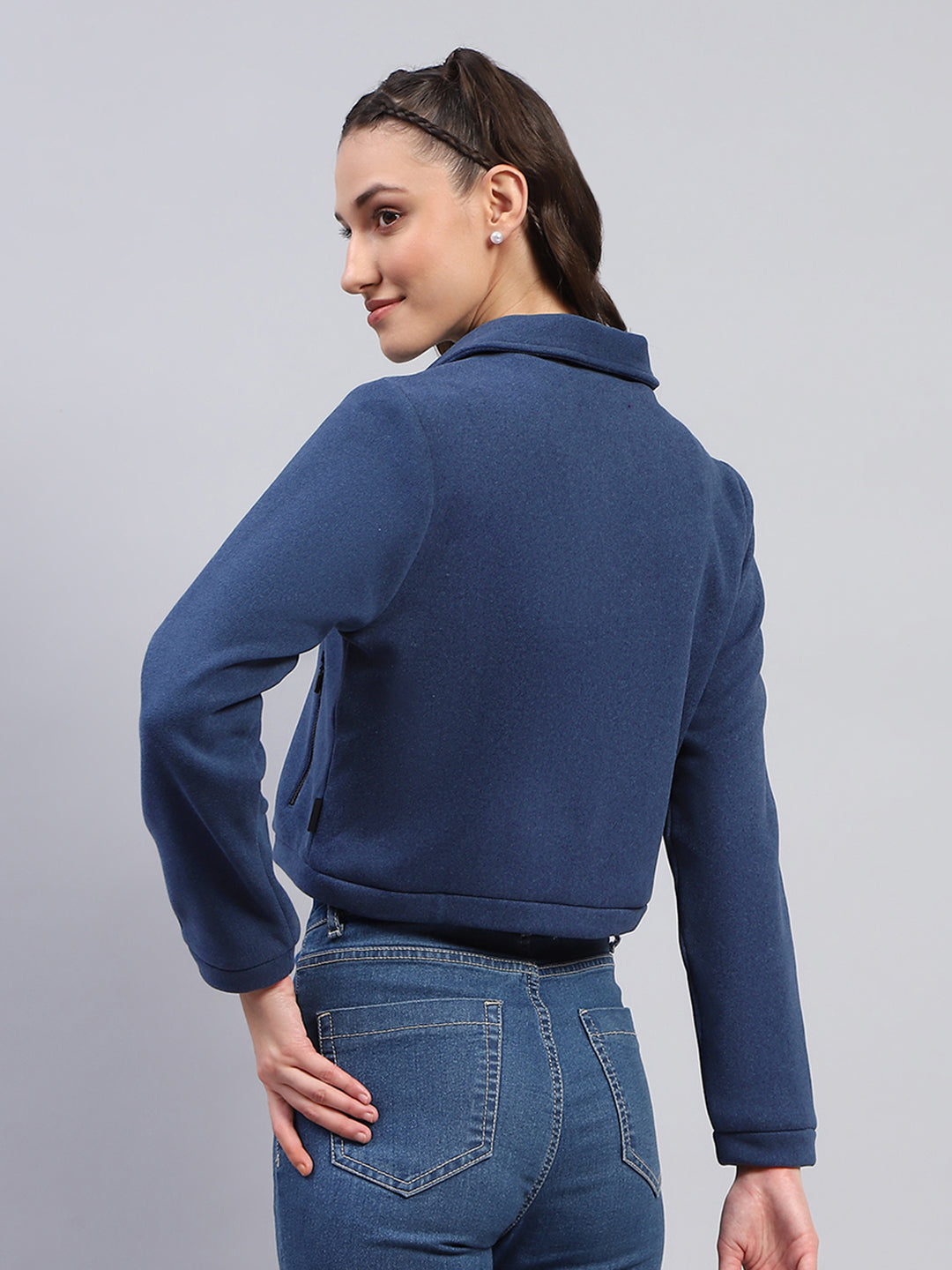 Rock.it Women Blue Solid Collar Full Sleeve Jacket