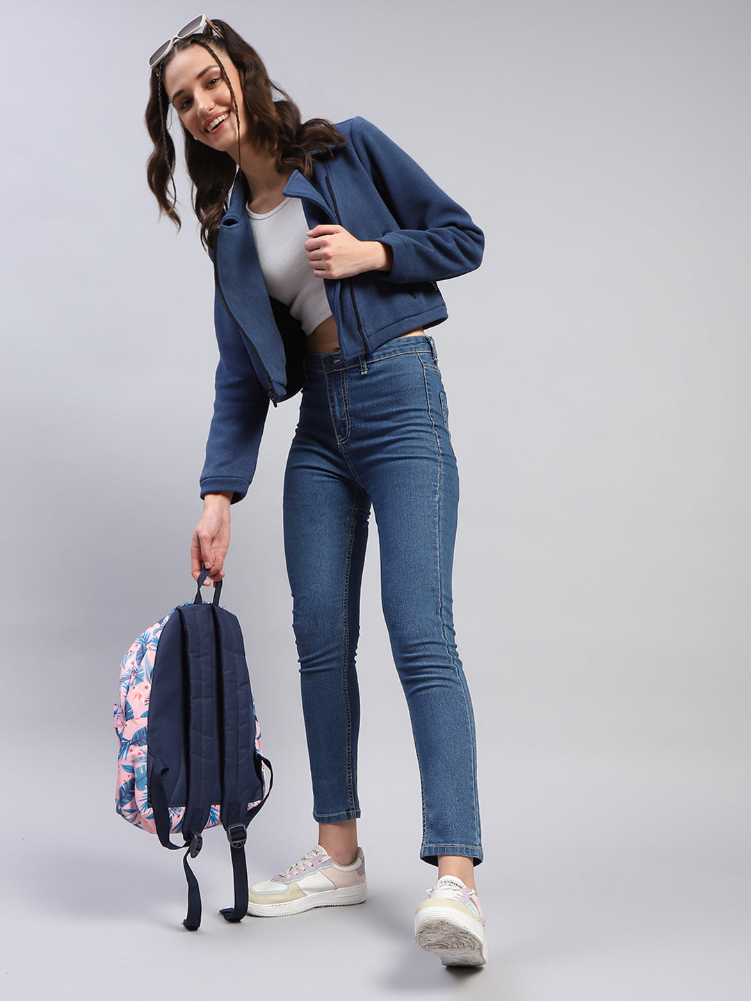 Rock.it Women Blue Solid Collar Full Sleeve Jacket