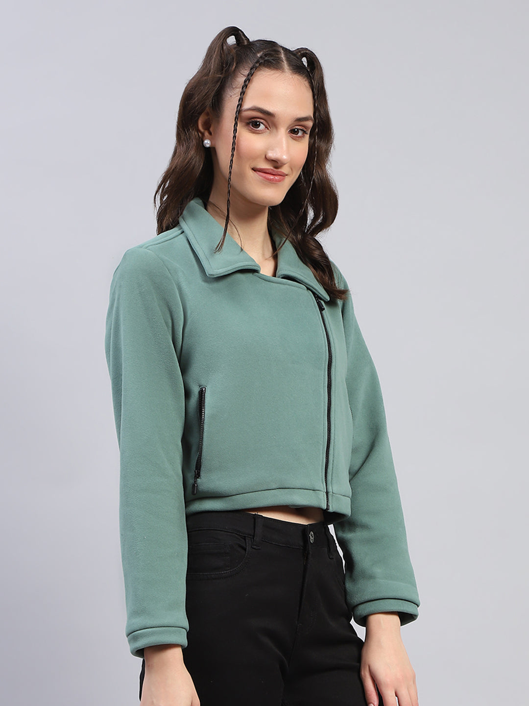 Rock.it Women Green Solid Collar Full Sleeve Jacket