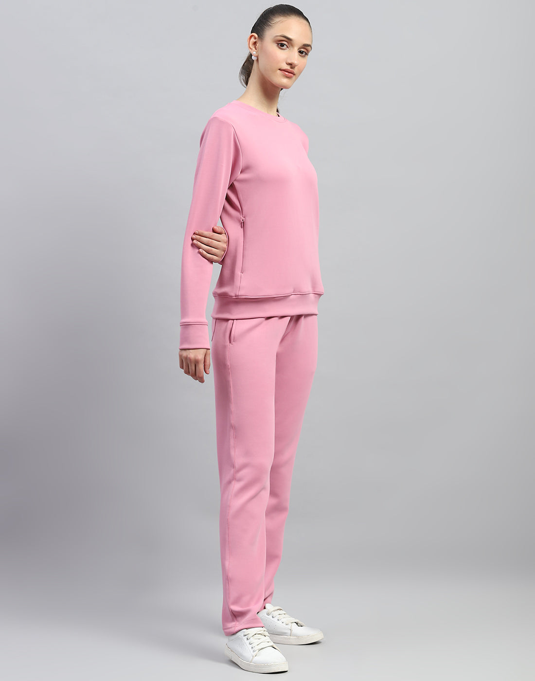 Rock.it Women Pink Solid Round Neck Full Sleeve Cords Set