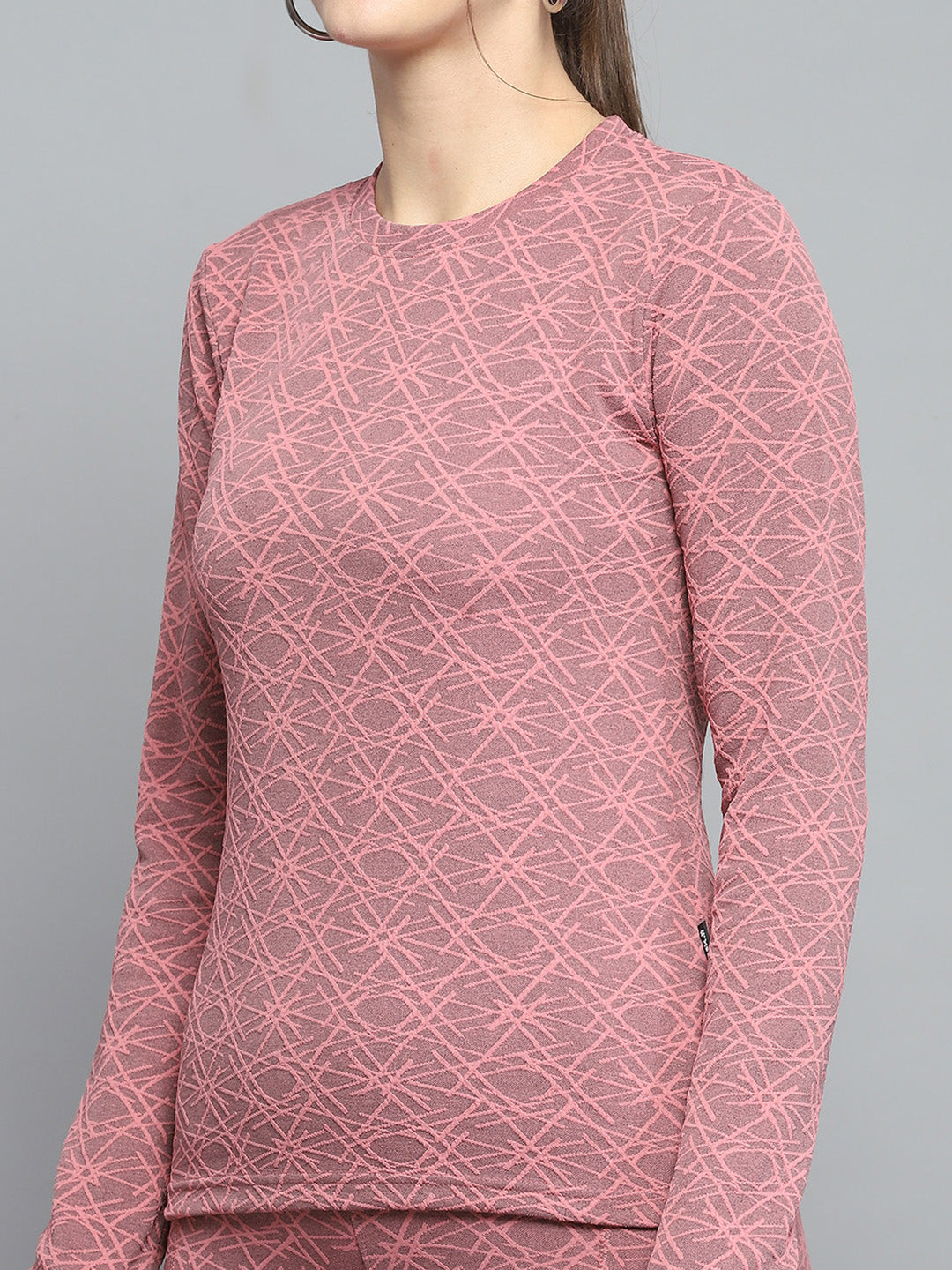 Rock.it Women Peach Self Design Round Neck Full Sleeve Tracksuit