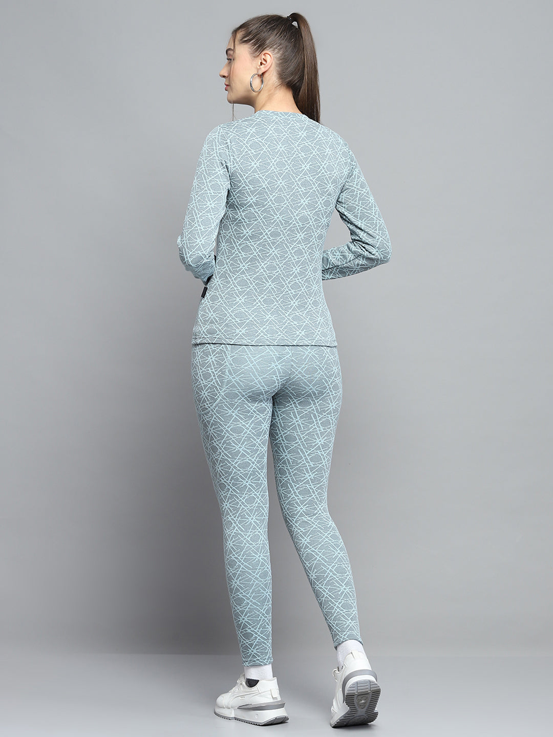 Rock.it Women Green Self Design Round Neck Full Sleeve Tracksuit