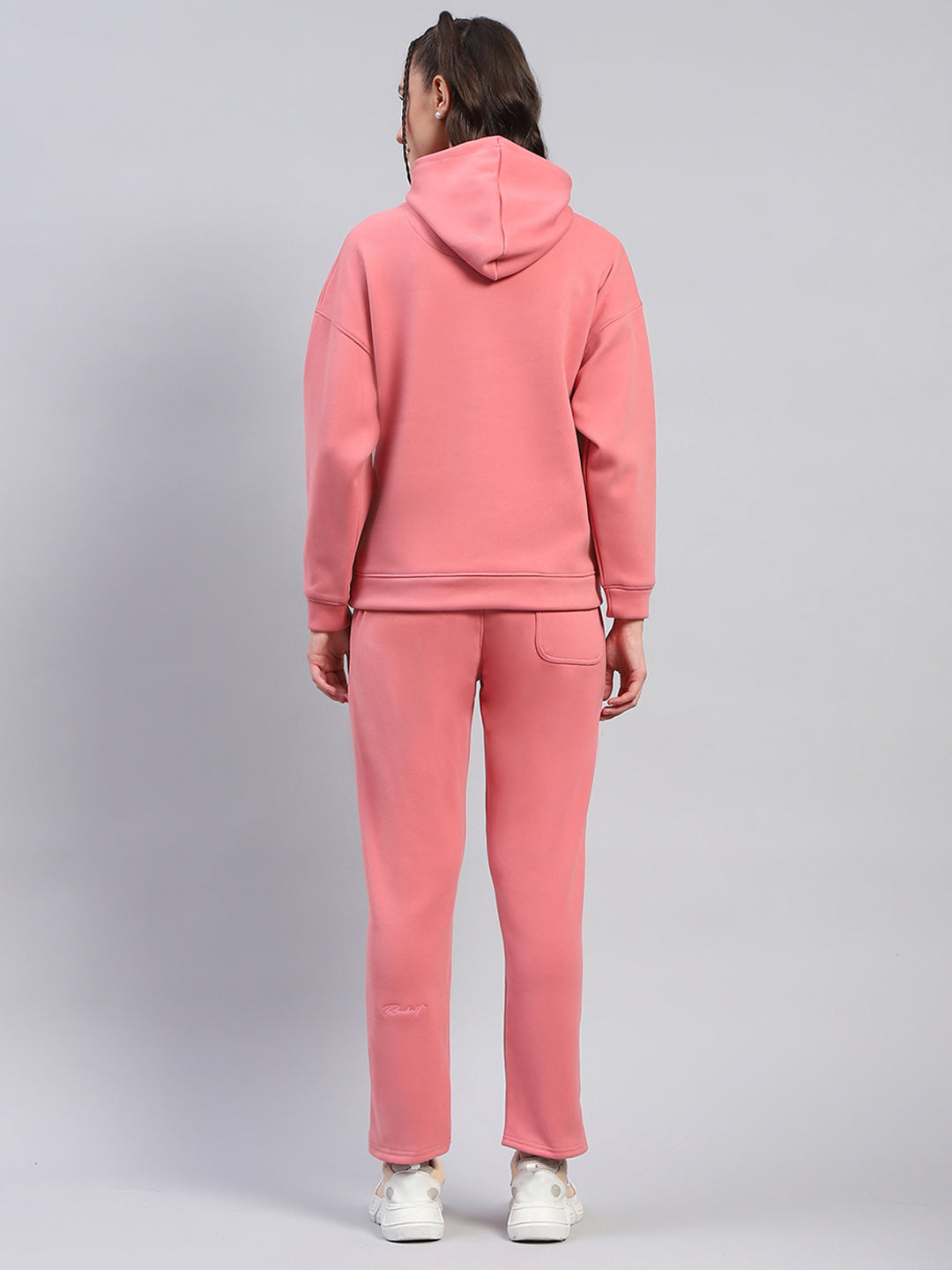 Rock.it Women Peach Solid Hooded Full Sleeve Tracksuit