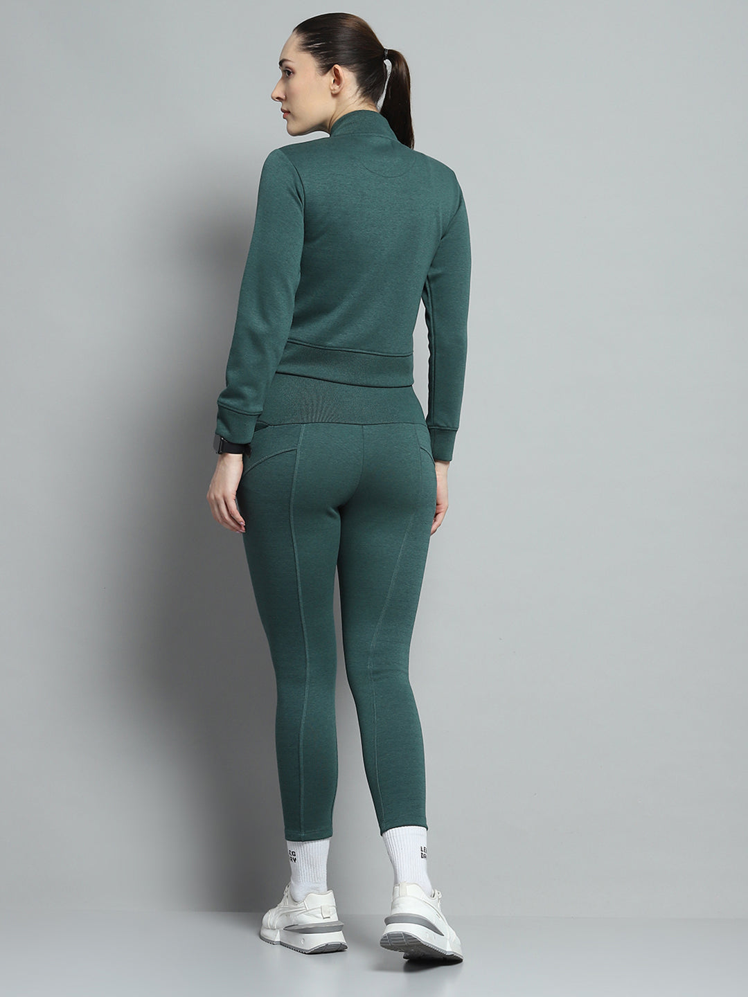 Rock.it Women Teal Blue Solid Mock Neck Full Sleeve Tracksuit