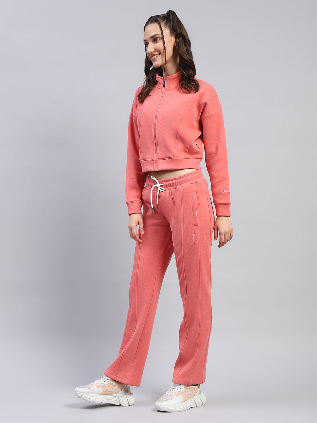 Rock.it Women Peach Solid Mock Neck Full Sleeve Cords Set