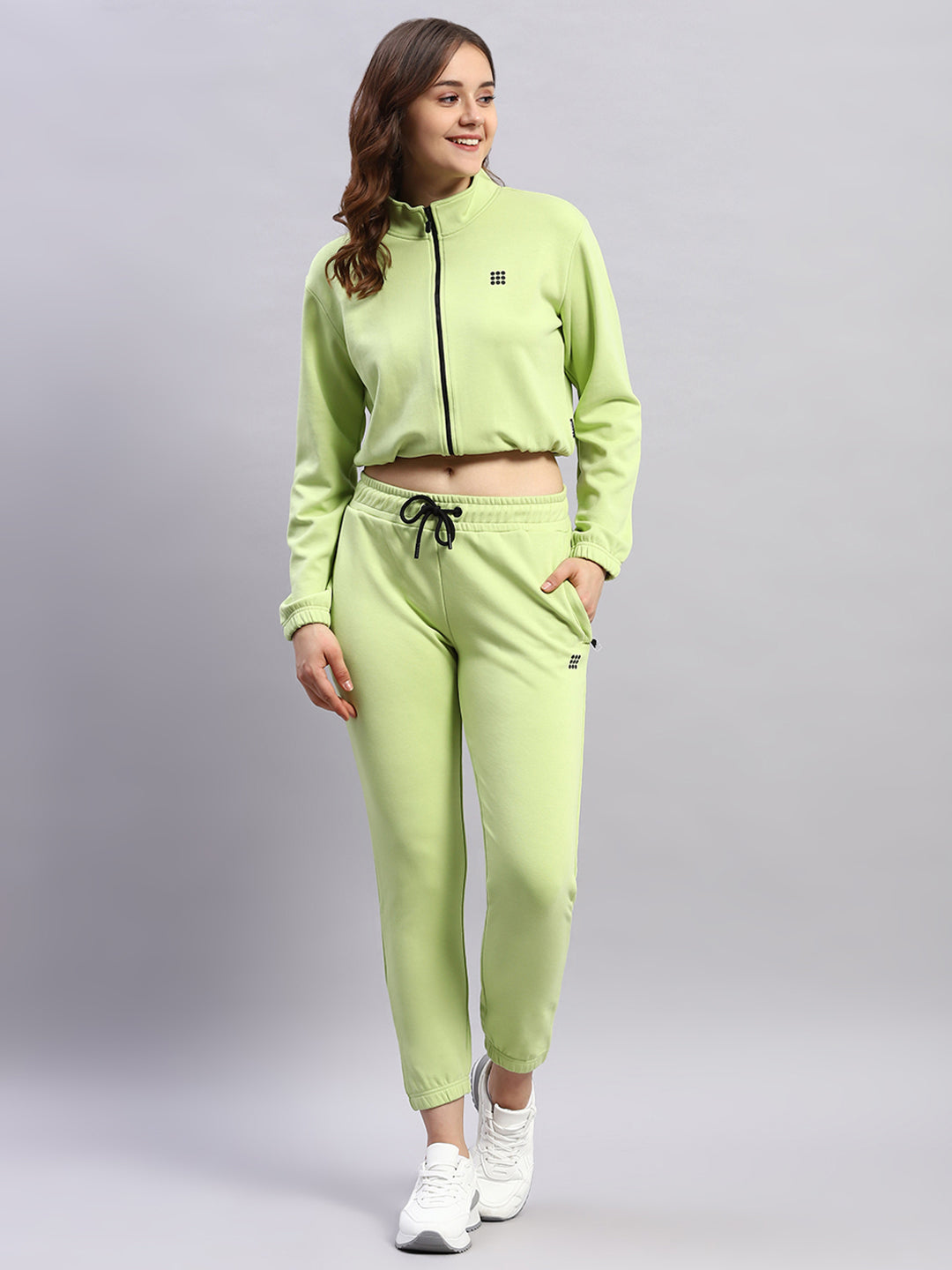 Rock.it Women Green Solid Mock Neck Full Sleeve Tracksuit