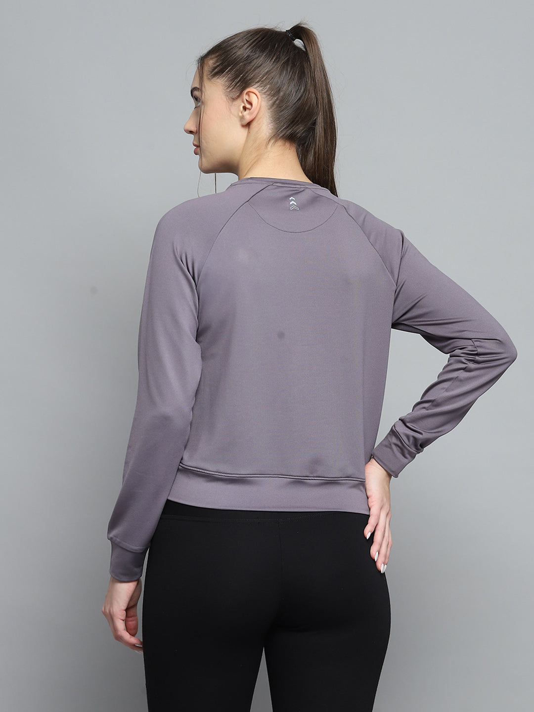 Rock.it Women Grey Solid Round Neck Full Sleeve Sweatshirt
