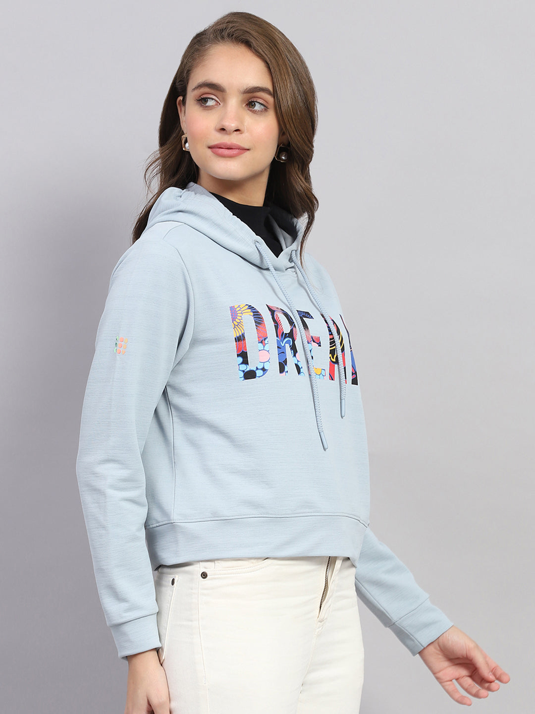 Rock.it Women Blue Printed Hooded Full Sleeve Sweatshirt