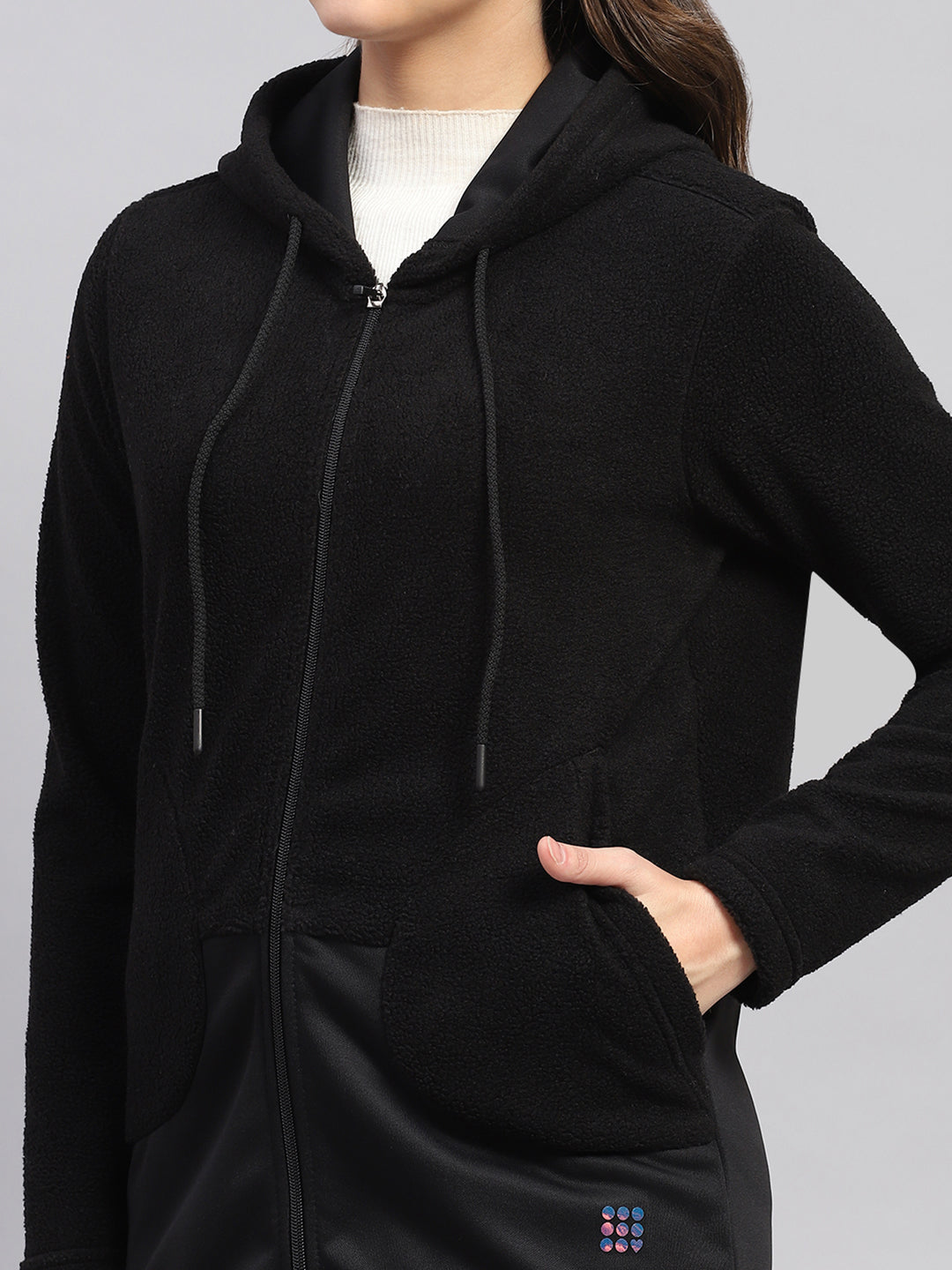 Rock.it Women Black Solid Hooded Full Sleeve Sweatshirt
