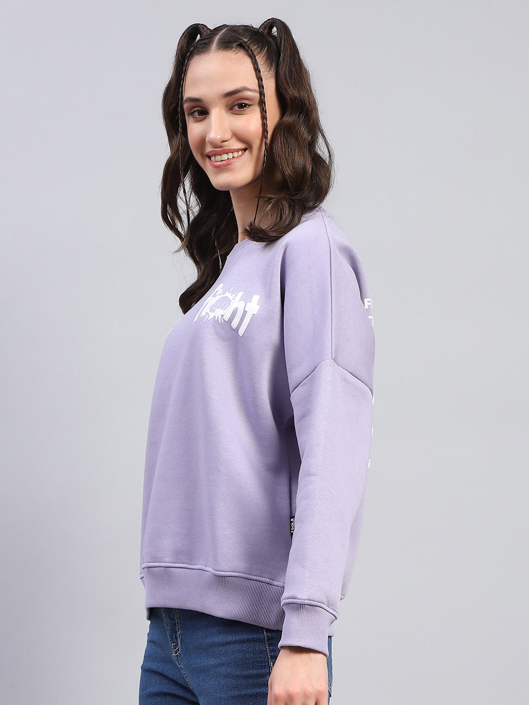 Rock.it Women Purple Printed Round Neck Full Sleeve Sweatshirt