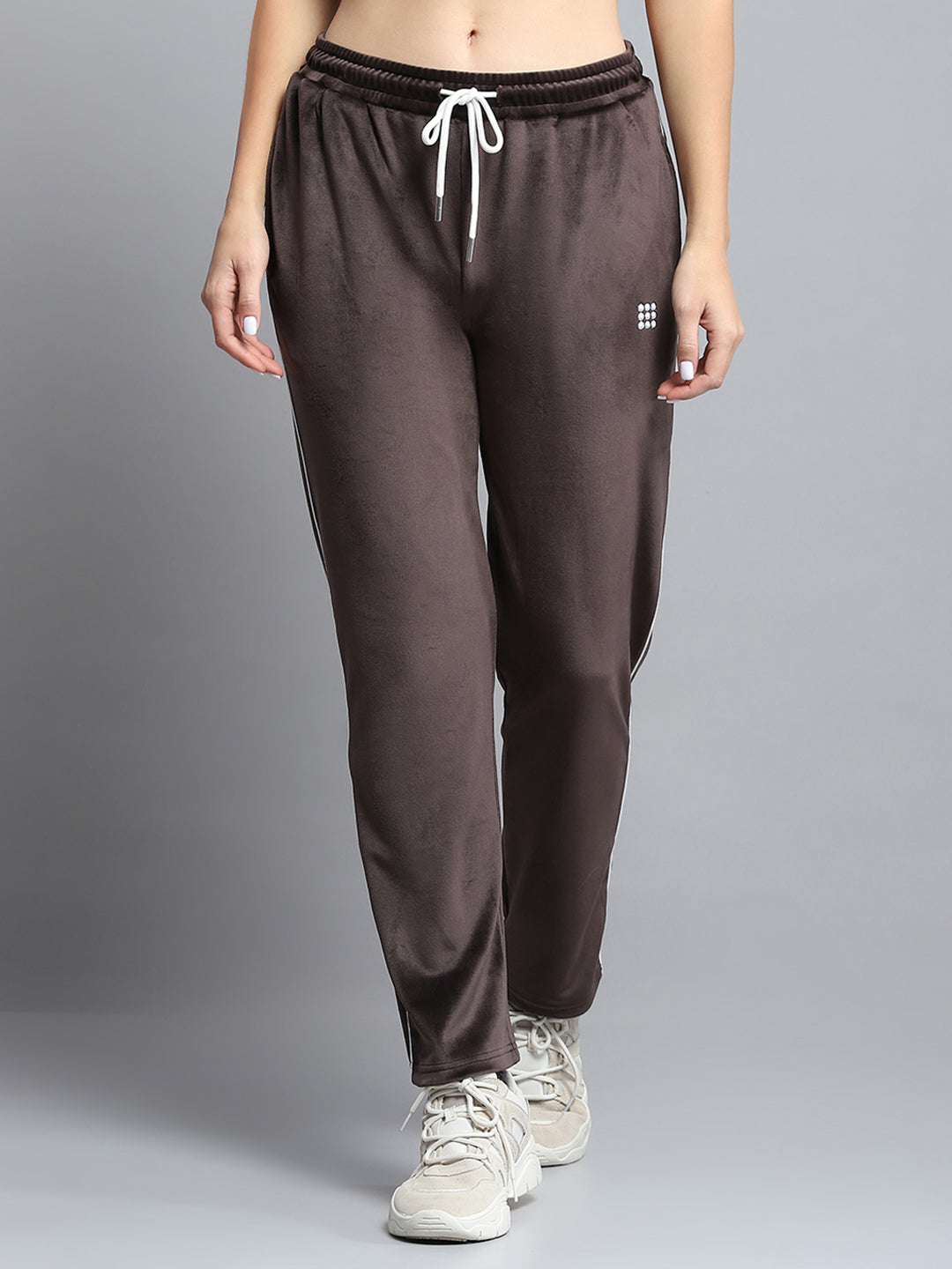 Rock.it Women Brown Solid Round Neck Full Sleeve Tracksuit