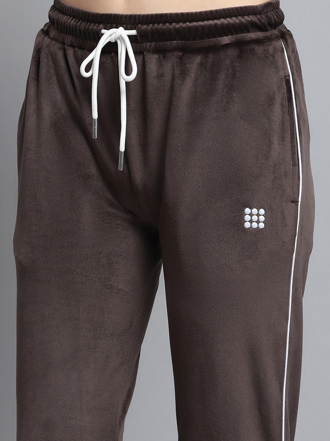 Rock.it Women Brown Solid Round Neck Full Sleeve Tracksuit