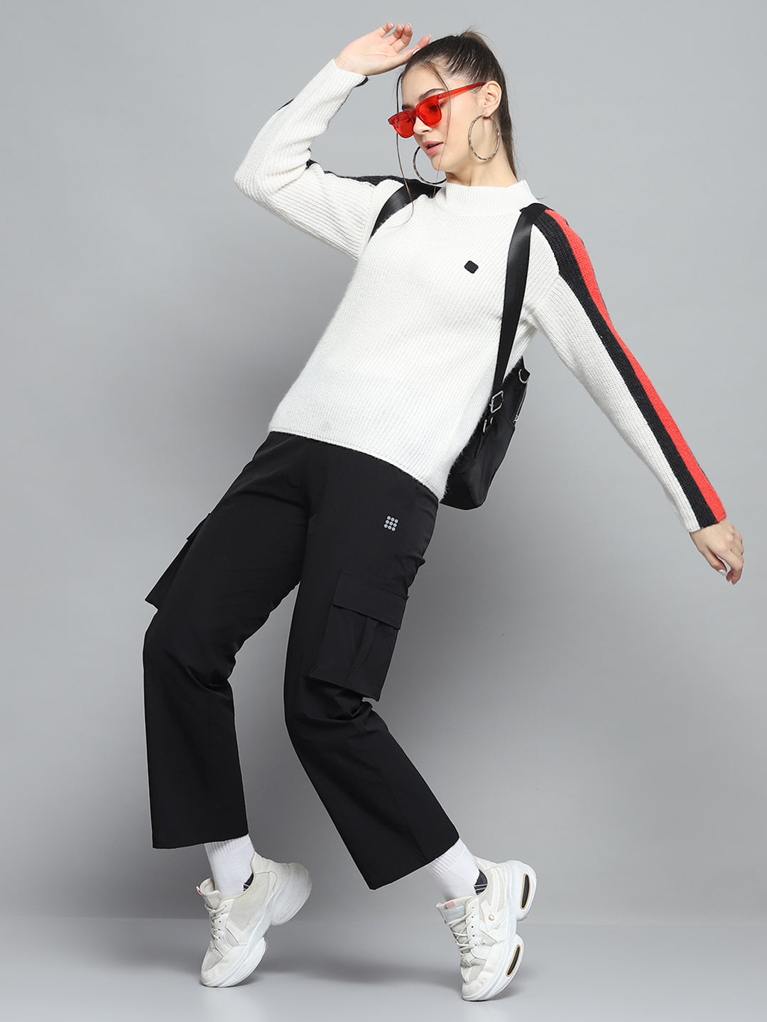 Rock.it Women White Solid Round Neck Full Sleeve Pullover