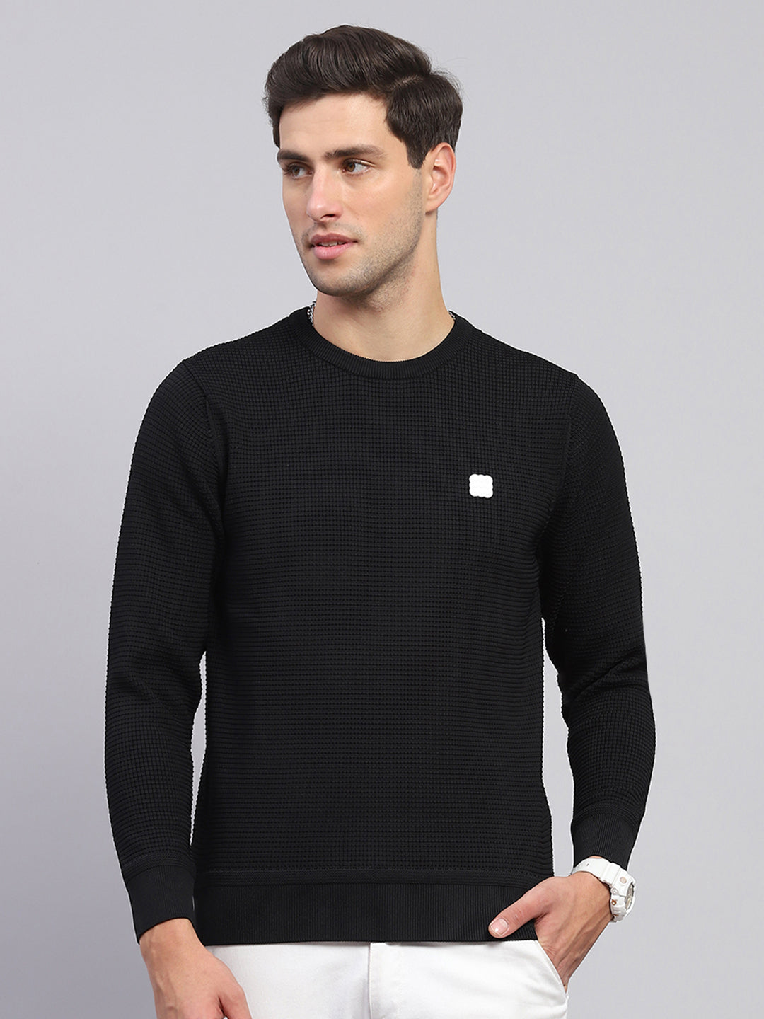 Rock.it Men Black Solid Round Neck Full Sleeve Pullover