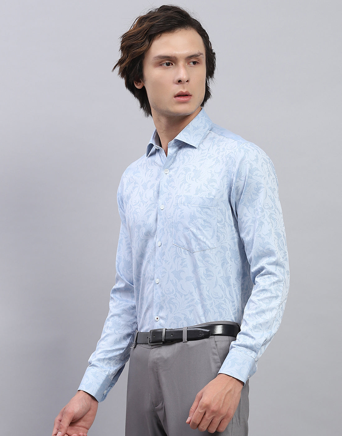 Luxuria Men Blue Floral Print Collar Full Sleeve Shirt