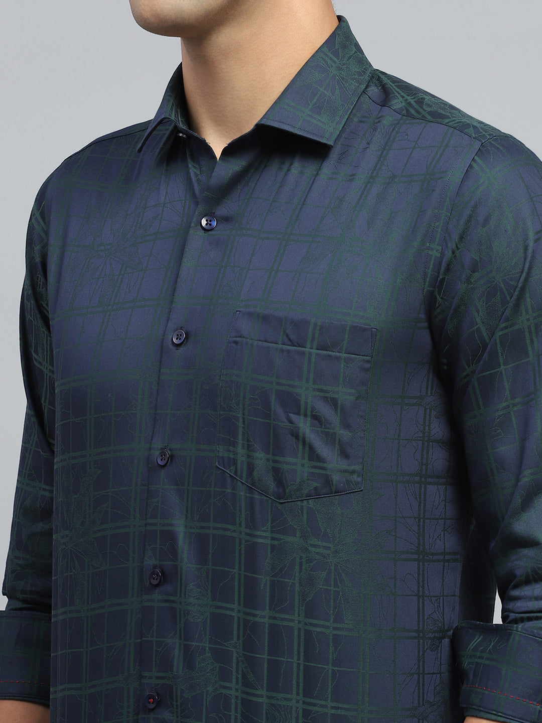 Luxuria Men Navy Blue Check Collar Full Sleeve Shirt