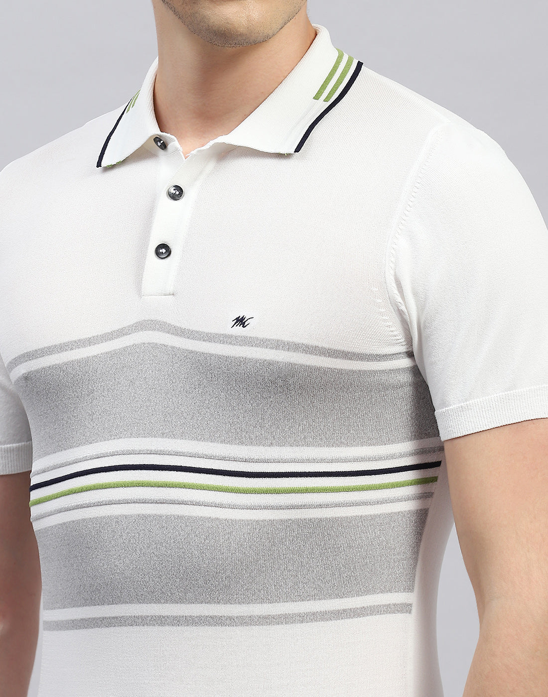 Men White Stripe Polo Collar Half Sleeve T-Shirt