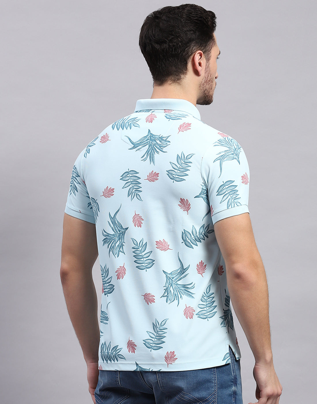 Men Sky Blue Printed Polo Collar Half Sleeve T-Shirt