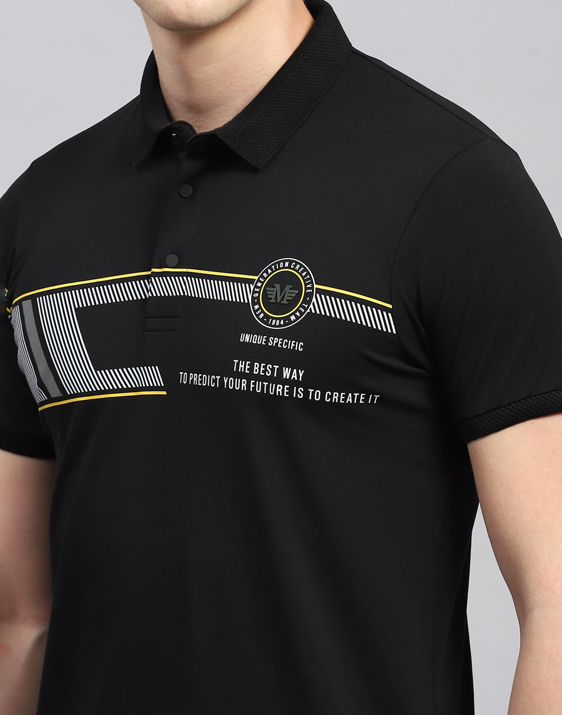 Men Black Printed Polo Collar Half Sleeve T-Shirt