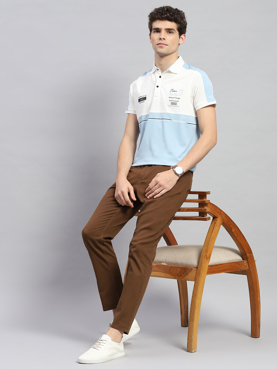 Men Blue Stripe Polo Collar Half Sleeve T-Shirt