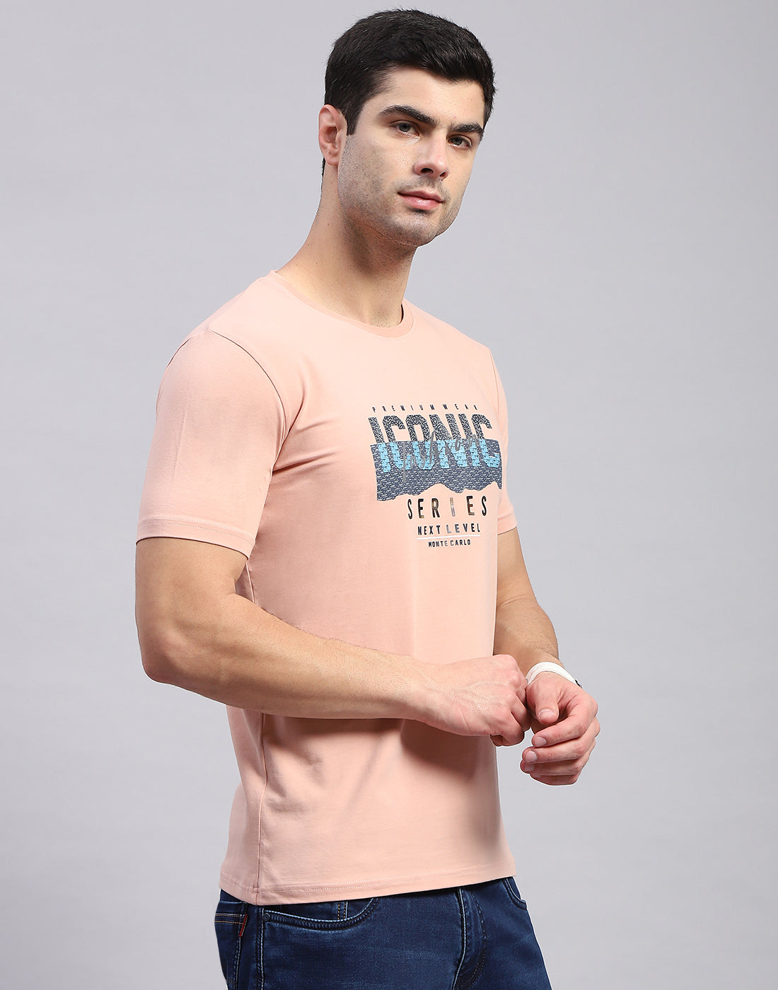 Men Pink Printed Round Neck Half Sleeve T-Shirt