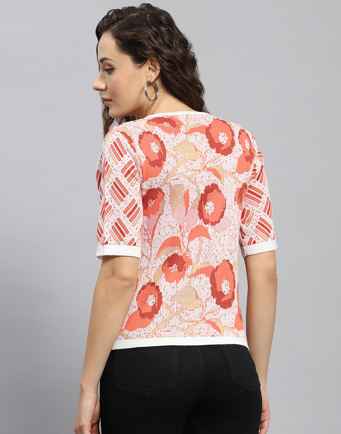 Women Rust Printed Round Neck Half Sleeve Top