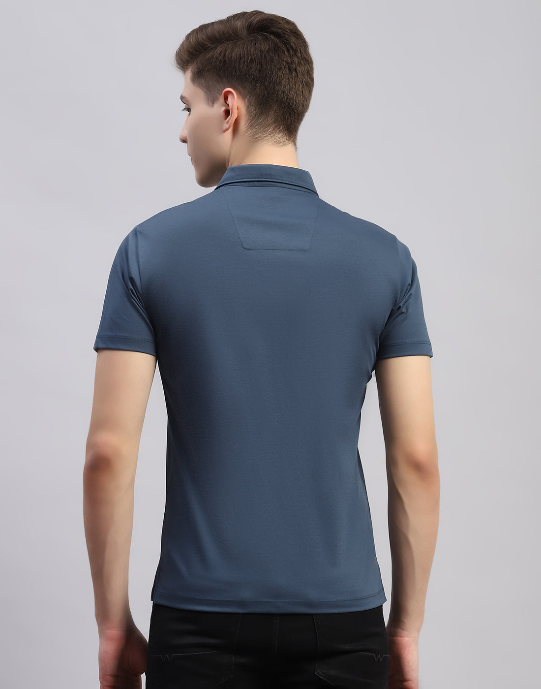 Men Teal Blue Solid Collar Half Sleeve Shirt