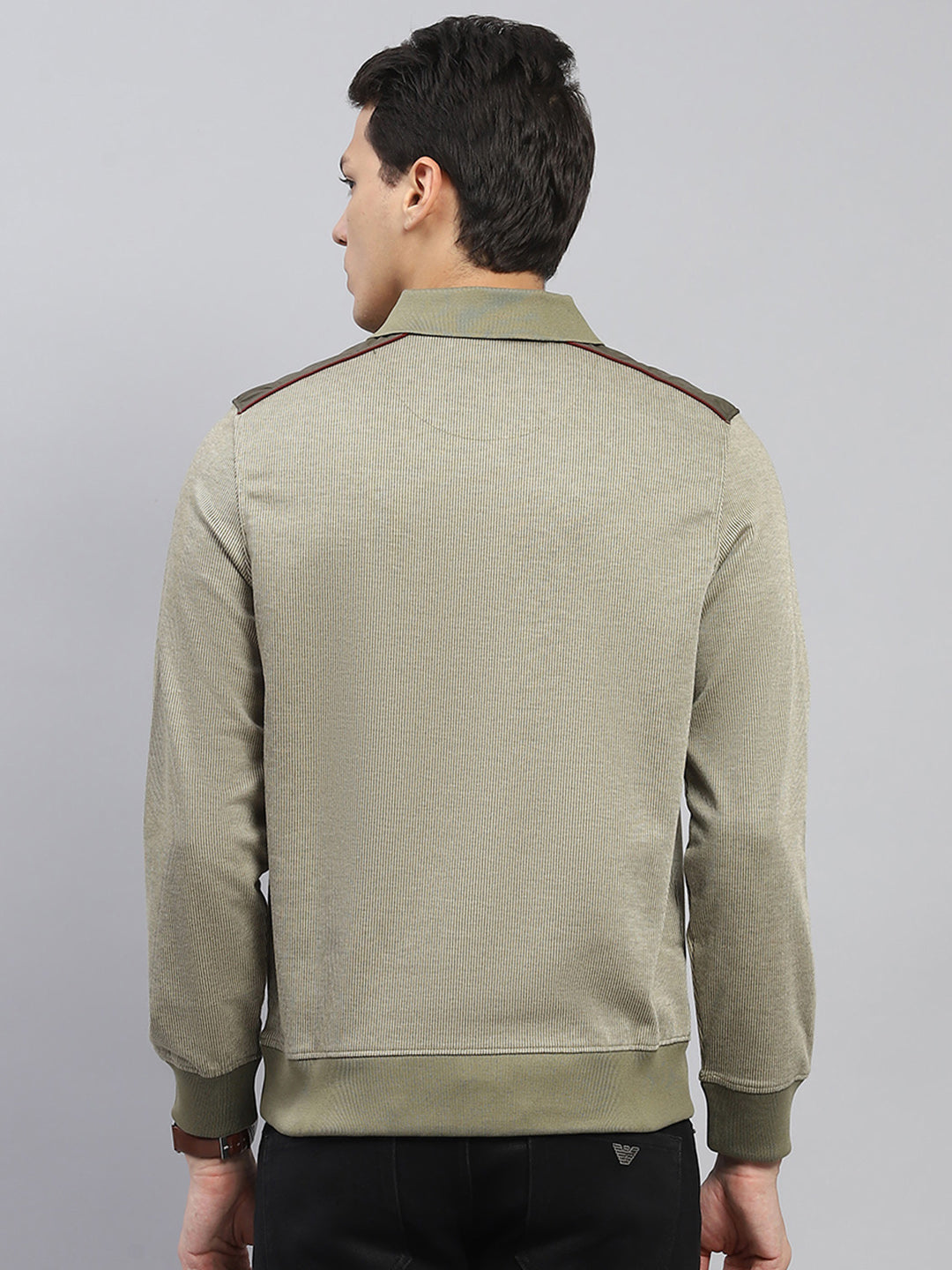 Luxuria Men Olive Solid Collar Full Sleeve Winter T-Shirt