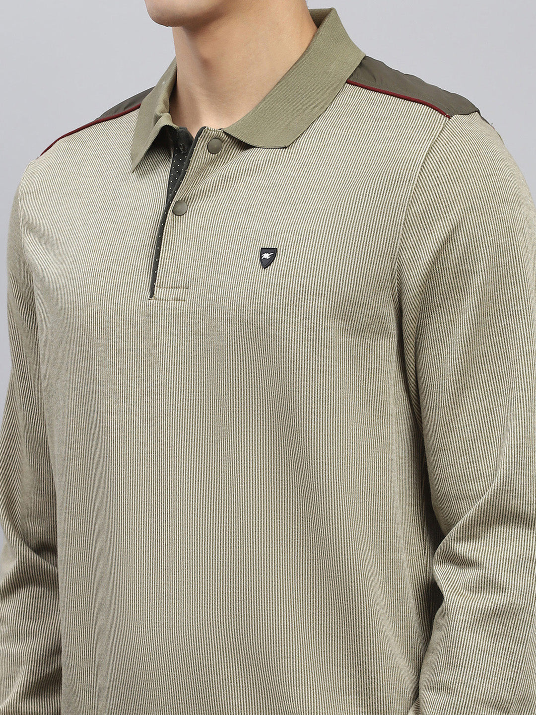 Luxuria Men Olive Solid Collar Full Sleeve Winter T-Shirt