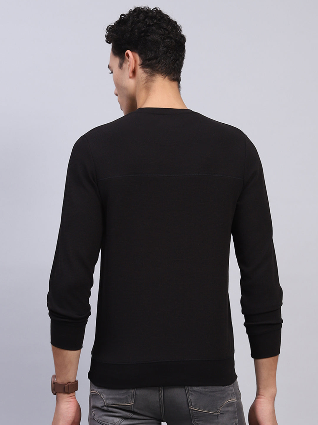 Men Black Printed Round Neck Full Sleeve Winter T-Shirt
