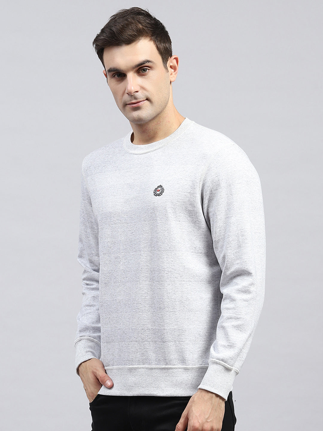 Men Off White Printed Round Neck Full Sleeve Winter T-Shirt