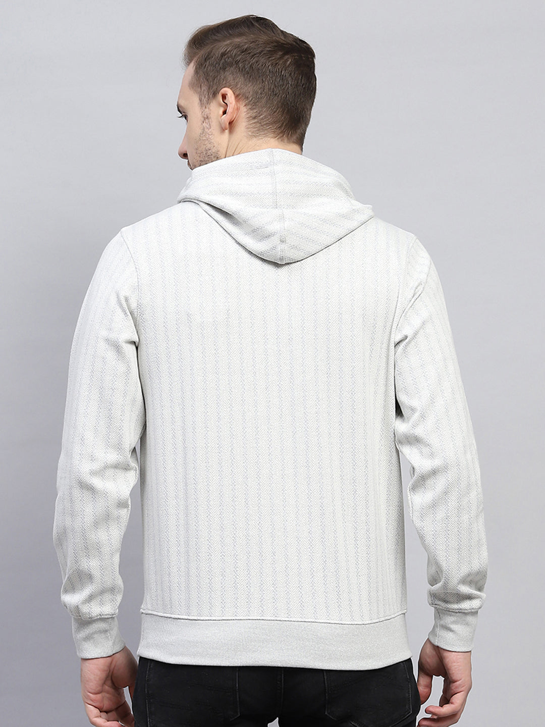 Men Grey Printed Hooded Full Sleeve Winter T-Shirt