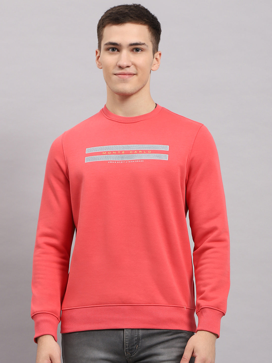 Men Coral Printed Round Neck Full Sleeve Sweatshirt
