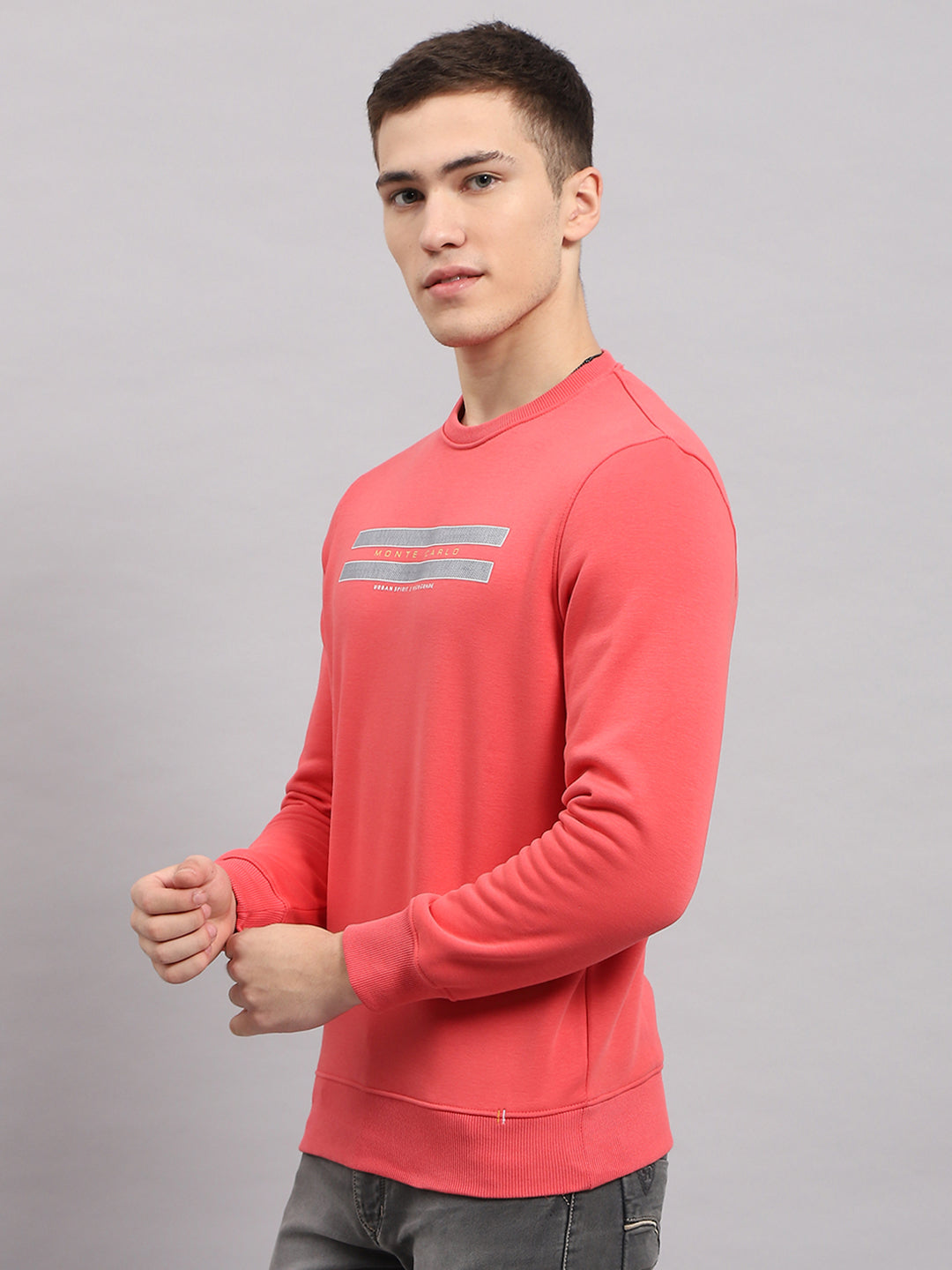 Men Coral Printed Round Neck Full Sleeve Sweatshirt