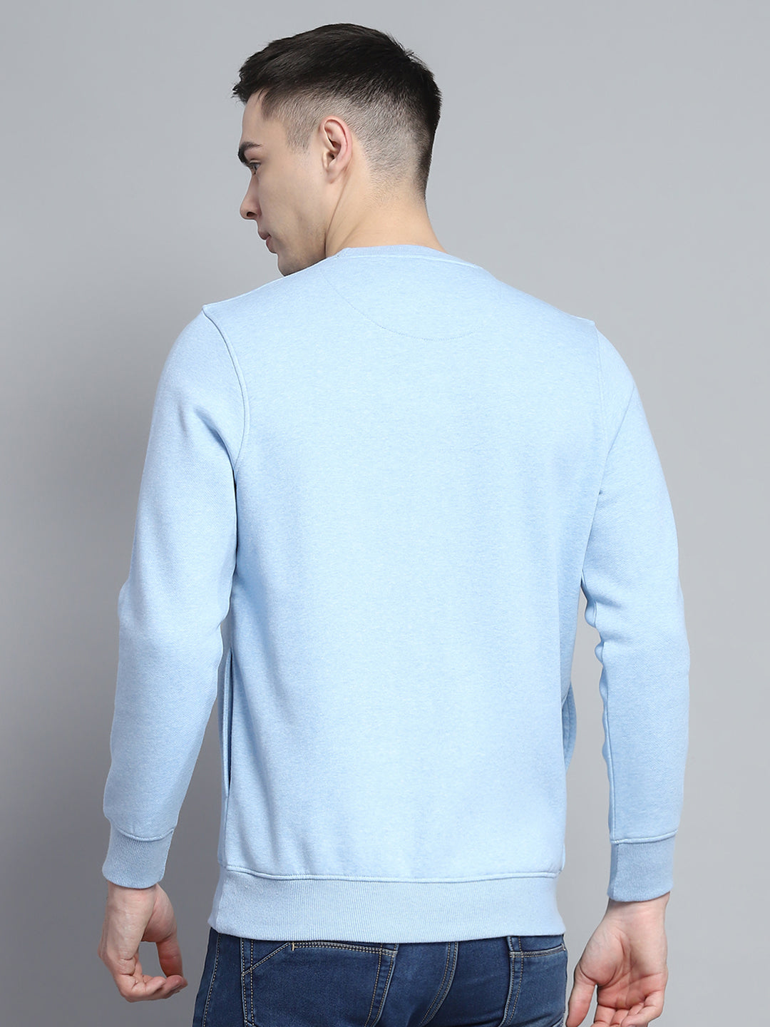 Men Sky Blue Printed Round Neck Full Sleeve Sweatshirt