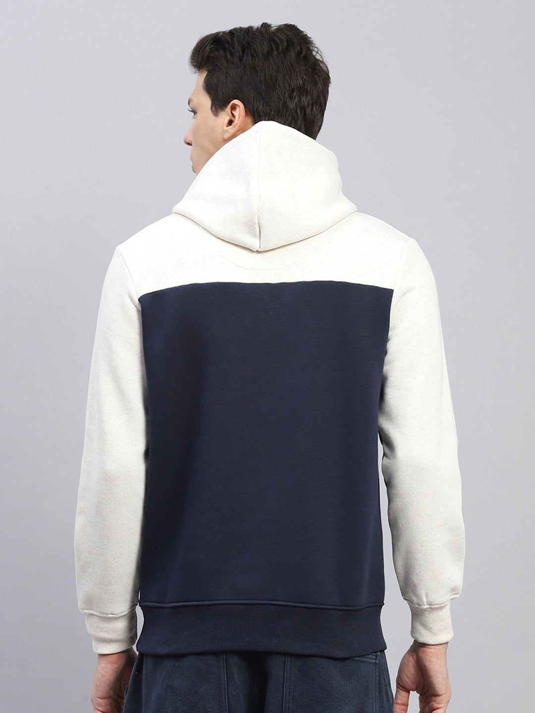 Men White & Rust Printed Hooded Full Sleeve Sweatshirt