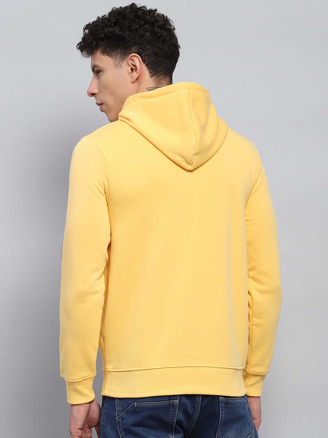 Men Yellow Printed Hooded Full Sleeve Sweatshirt