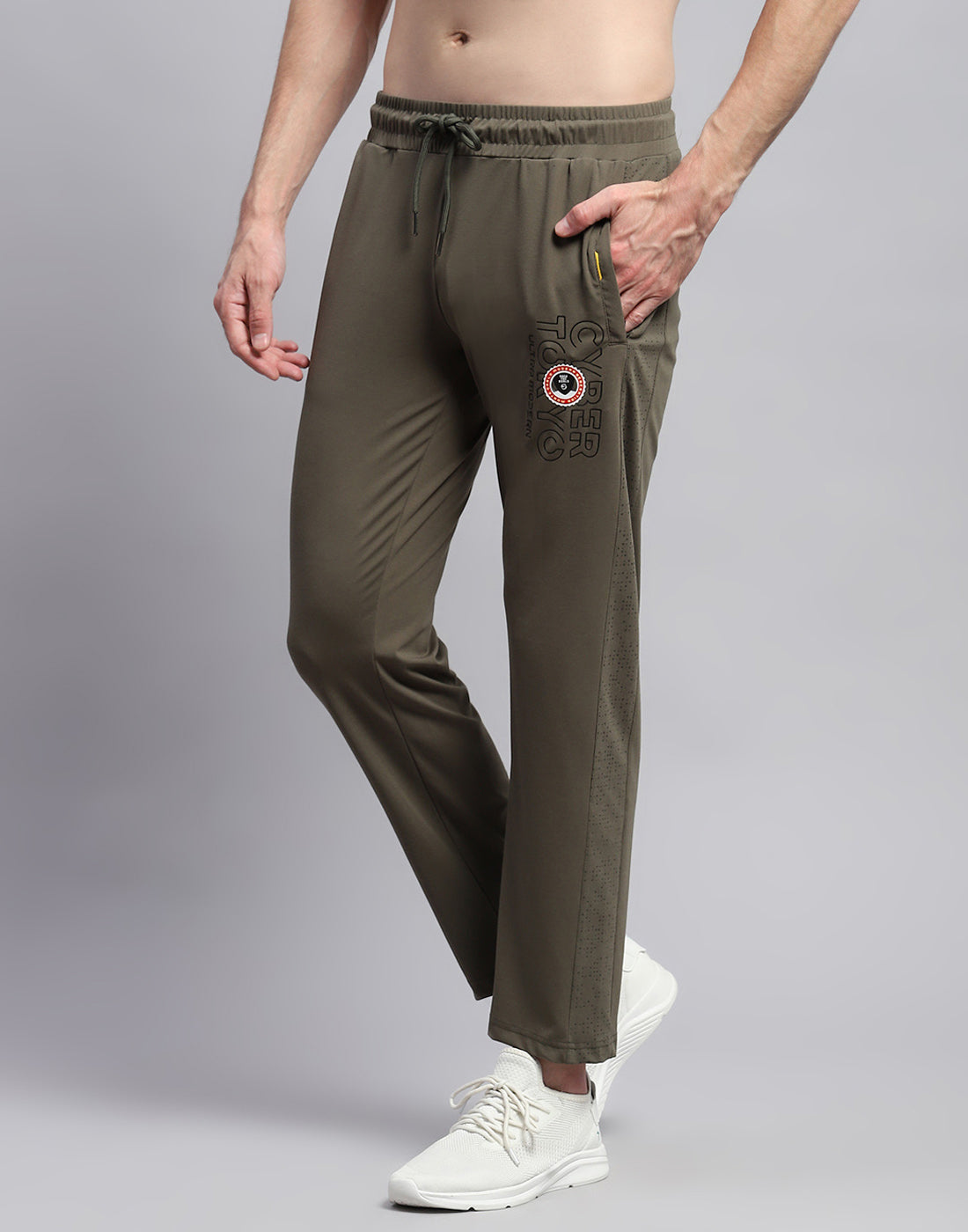 Men Olive Printed Regular Fit Winter Lower